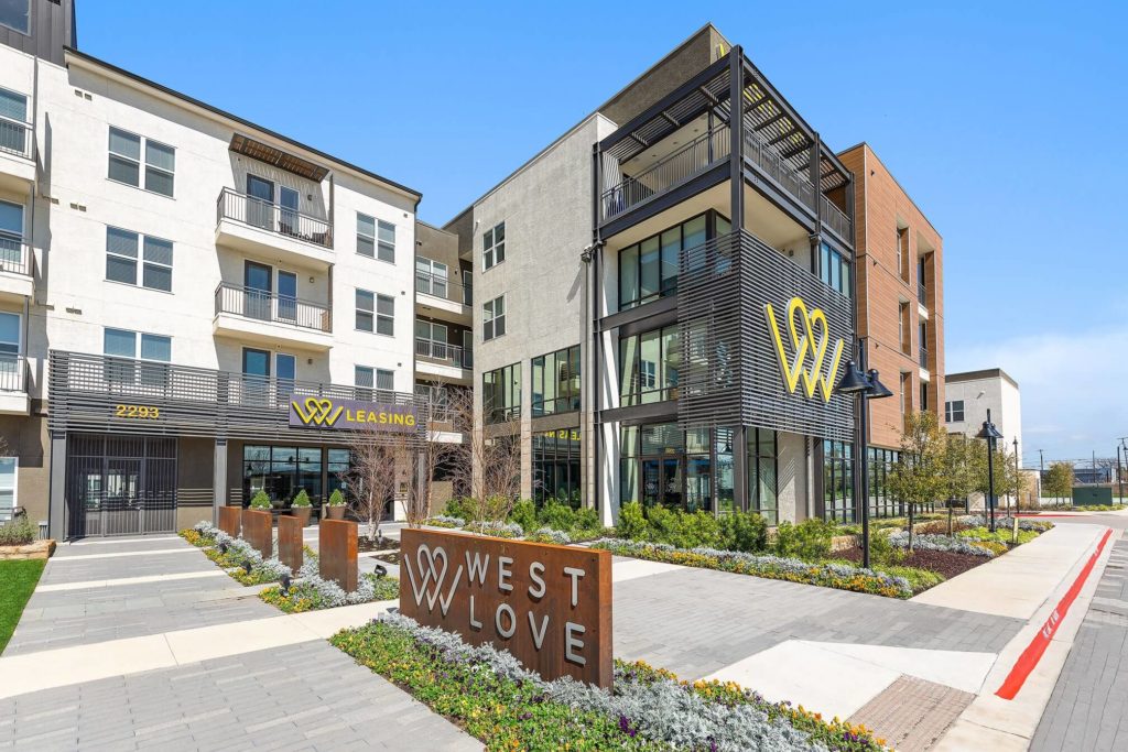 West Love leasing office entrance and monument sign